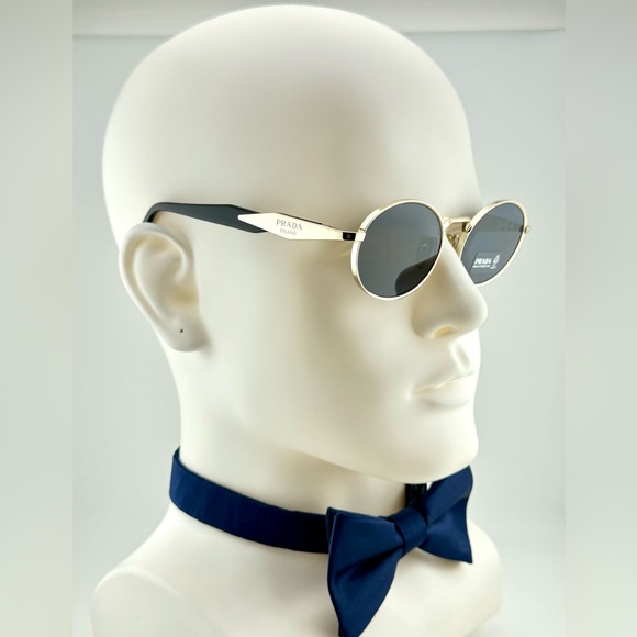 Prada Logo Sunglasses SPR65Z Pale Gold Acetate Frame With Gray oval Lens UNISEX! - Picture 6 of 15